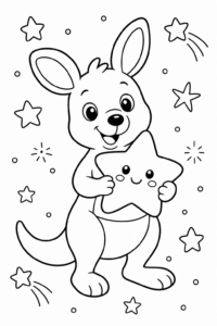 Adorable Kangaroo Playing with Stars Doodle Page coloring page