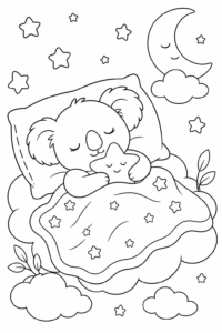 Adorable Koala Playing with Stars Doodle Page coloring page