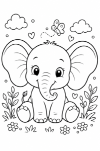 Baby Elephant with Big Ears Printable Coloring Page coloring page