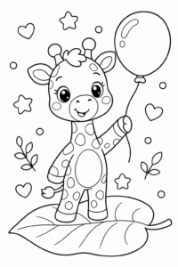 Baby Giraffe Sitting on a Big Leaf Coloring Page coloring page