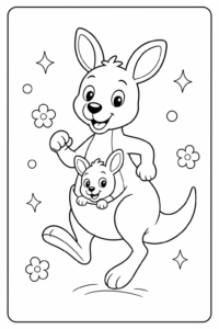Baby Kangaroo Peeking from a Pouch Coloring Card coloring page
