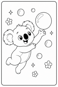Baby Koala Playing with Bubbles Doodle Page coloring page