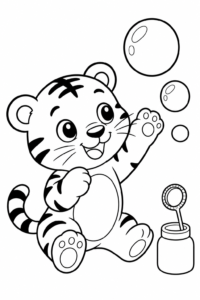 Baby Tiger Playing with Bubbles Doodle Page coloring page