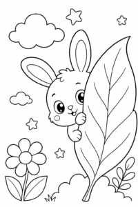 Baby White Bunny Sleeping on a Cloud Printable Coloring Page coloring page