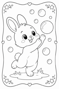 Baby White Rabbit Playing with Bubbles Doodle Page coloring page