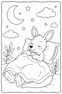 Cheerful Kangaroo Flying a Kite Doodle Card coloring page