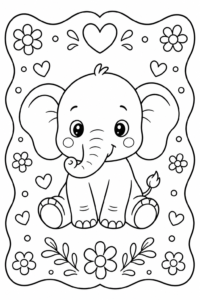 Cute Baby Elephant Doodle Card coloring page