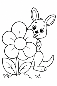 Cute Kangaroo Carrying a Flower Doodle Card coloring page