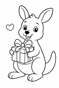 Cute Kangaroo with a Gift Box Printable Coloring Page coloring page