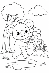 Cute Koala Carrying a Flower Doodle Card coloring page