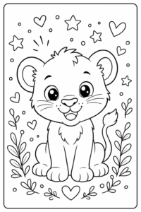 Cute Lion Cub Doodle Card coloring page