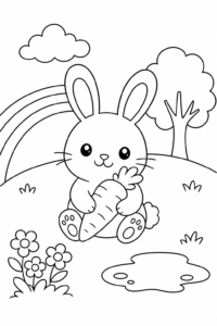 Cute White Bunny Holding a Carrot Doodle Card coloring page