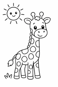 Friendly Giraffe Standing Under the Sun Printable Card coloring page