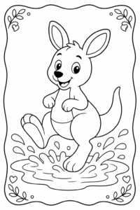 Friendly Kangaroo Splashing in a Puddle Coloring Sheet coloring page