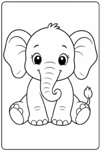 Gentle Baby Elephant Coloring Card coloring page