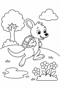 Kangaroo Joey Hopping with a Tiny Backpack Coloring Card coloring page