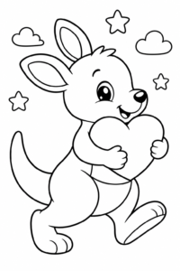 Kangaroo Joey Hugging a Heart Printable Coloring Page coloring page