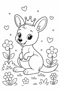 Kangaroo Joey Wearing a Tiny Crown Coloring Sheet coloring page