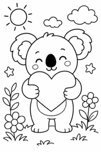 Koala Hugging a Heart Printable Coloring Page coloring page