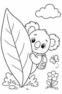 Koala Walking with a Tiny Backpack Coloring Card coloring page