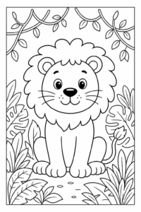 Lion in the Jungle Printable Card coloring page