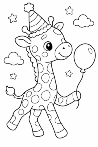 Little Giraffe Wearing a Birthday Hat Printable Card coloring page