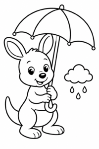 Little Kangaroo Holding an Umbrella Printable Coloring Sheet coloring page