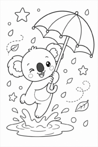Little Koala Holding an Umbrella Printable Coloring Sheet coloring page