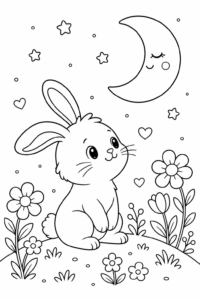 Little White Rabbit Sitting Under the Moon Printable Card coloring page