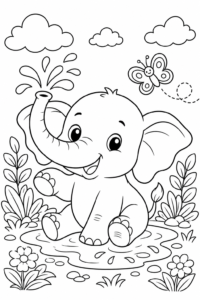 Playful Baby Elephant Coloring Sheet coloring page