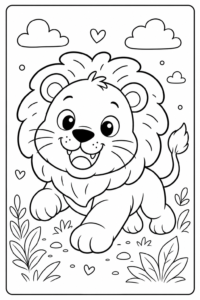 Playful Lion Coloring Card coloring page