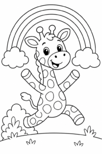 Smiling Giraffe Under a Rainbow Doodle Page coloring page