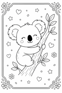 Smiling Koala Hugging a Tree Branch Doodle Page coloring page