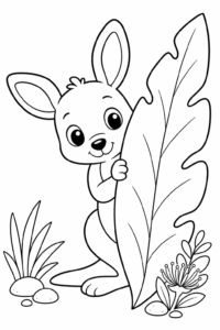 Sweet Kangaroo with Simple Outback Leaves Coloring Page coloring page