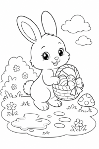 Sweet White Bunny Holding a Basket Coloring Page coloring page
