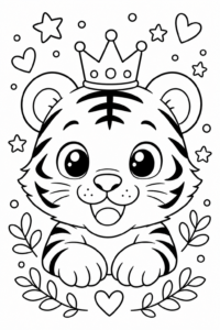 Tiger Cub Wearing a Tiny Crown Coloring Sheet coloring page