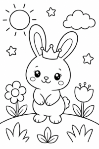 White Bunny Wearing a Tiny Crown Coloring Sheet coloring page