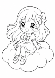 Anime Girl Riding a Cloud coloring page