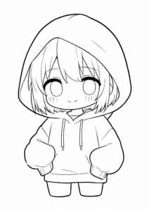 Anime Girl Wearing a Cozy Hoodie coloring page