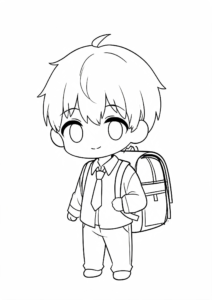 Anime School Boy Carrying a Backpack coloring page
