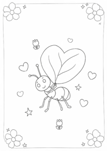 Ant Carrying a Heart Shaped Leaf Coloring Page coloring page