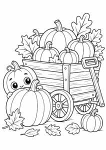 Autumn Harvest Wagon with Pumpkins Coloring Sheet coloring page