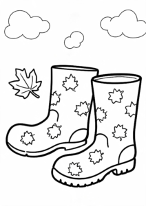 Autumn Rain Boots with Leaf Patterns Doodle Card coloring page