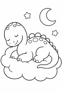 Baby Brontosaurus Sleeping on a Cloud Printable Card coloring page