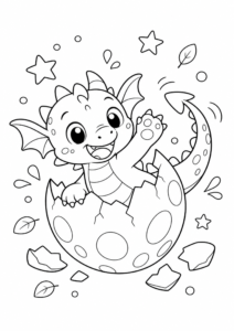 Baby Dragon Hatching from an Egg Coloring Sheet coloring page