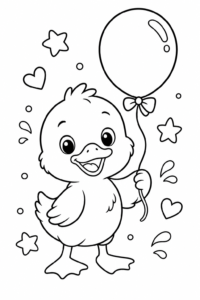 Baby Duck Splashing in a Pond Printable Coloring Page coloring page