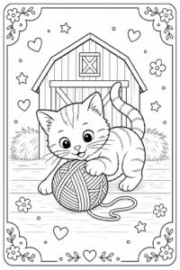 Barn Cat Playing with Yarn Printable Coloring Page coloring page