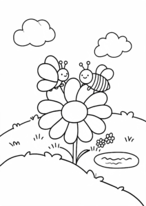 Butterfly and Bee Sharing a Flower Coloring Sheet coloring page