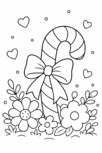 Candy Cane with a Ribbon Coloring Card coloring page