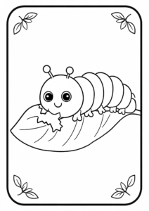 Caterpillar Eating a Leaf Printable Card coloring page